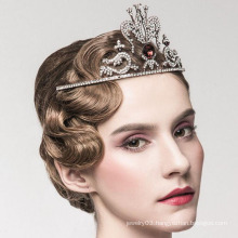 Fashion Queen Red Crystal Crown And Tiara Pure White Gold Crown Tiara